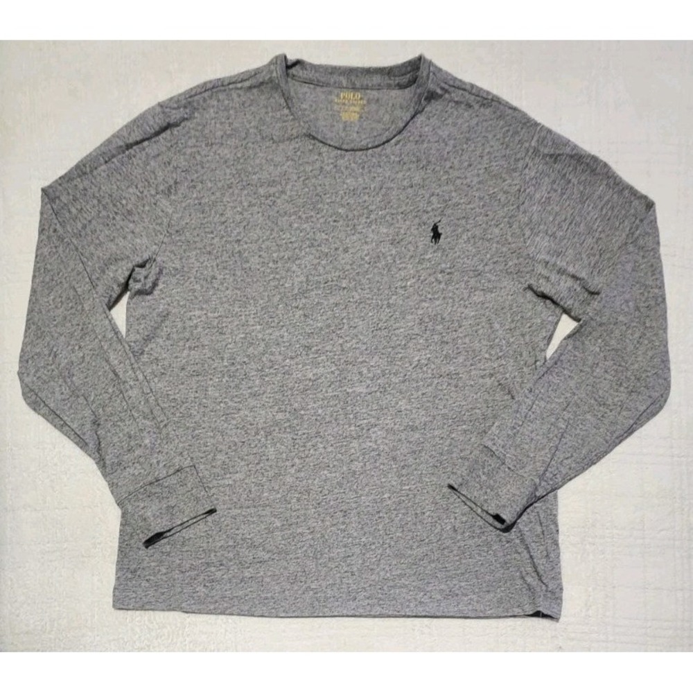 Polo Ralph Lauren T Shirt Mens L Gray Heather Cotton Long Sleeve Black‎ Pony